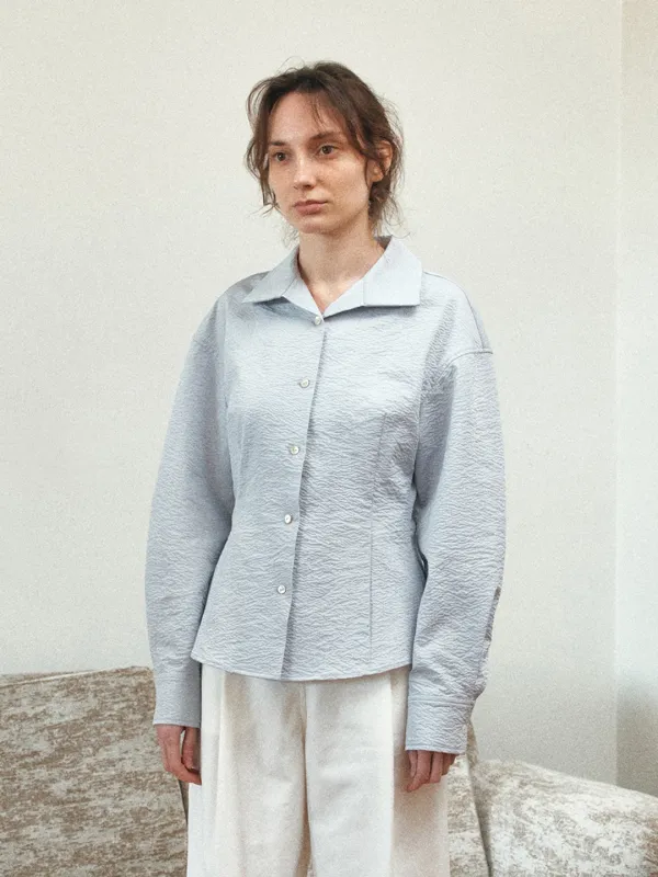 TIS SLIM LINE CRINKLED SHIRT_SKY