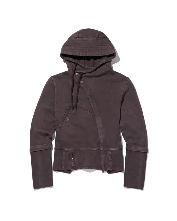 ASYMMETRIC HOODIE ZIP-UP_PURPLE BROWN