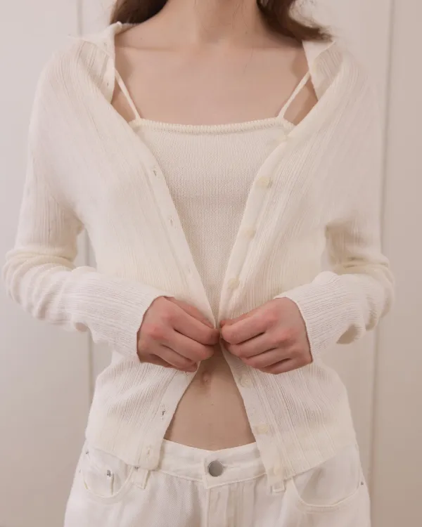 Tight button cardigan - ivory