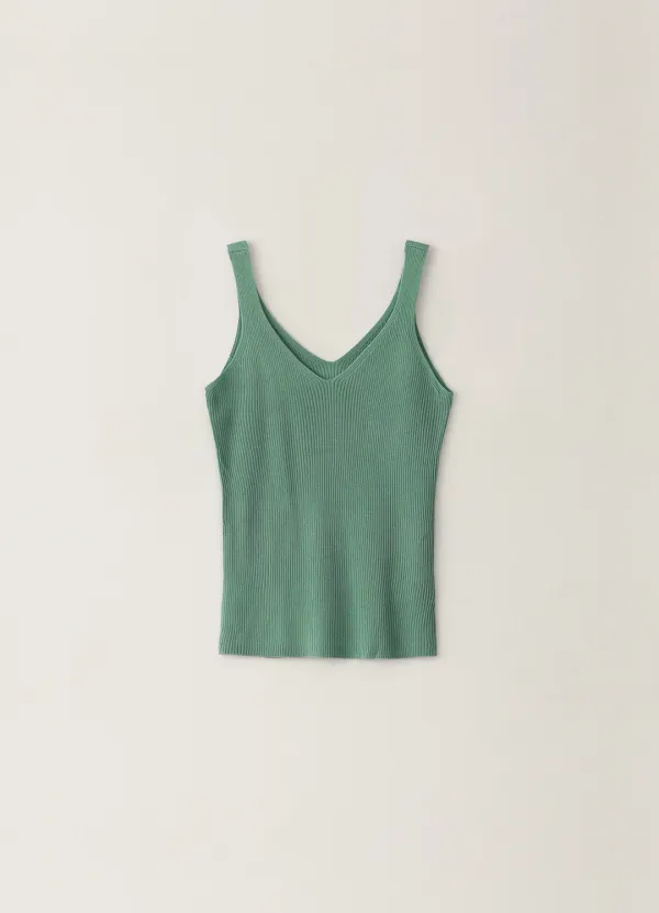 Ribbed V-neck Knit Sleeveless - Mint