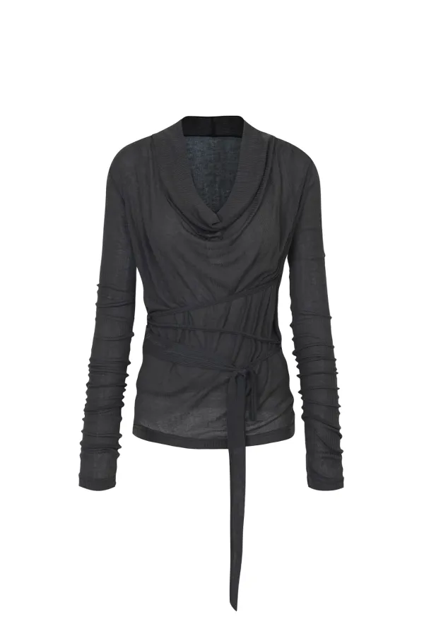 LILY COWL RIBBON TOP charcoal
