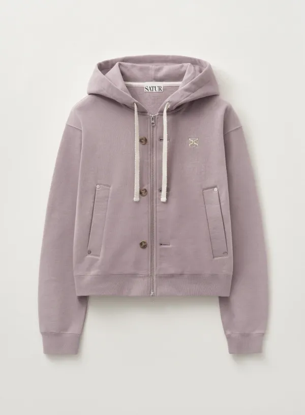 (W) Teo Cotton All Day Hood Zip-up - Purple