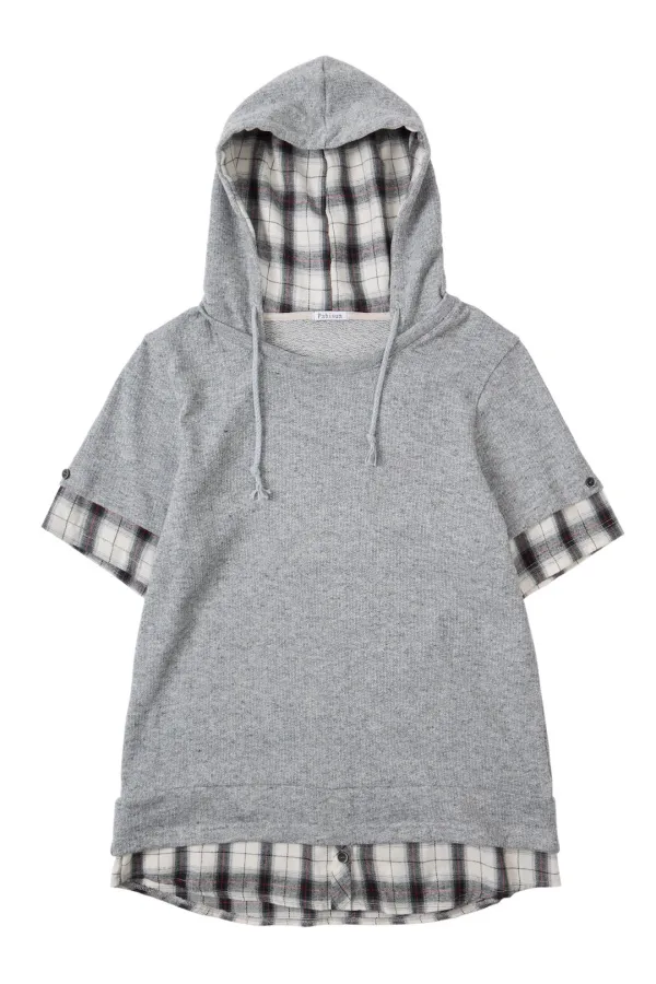 Check Layered Hoodie_Grey