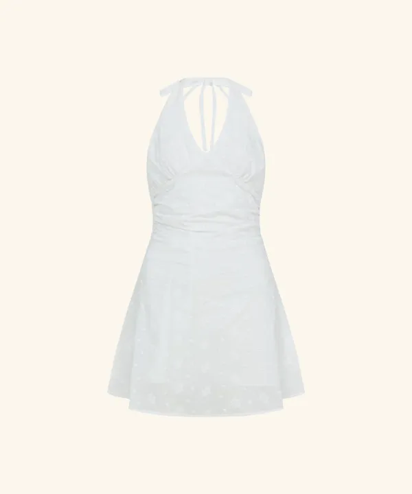 Bella Lace Punching Halter Neck Dress ( White )