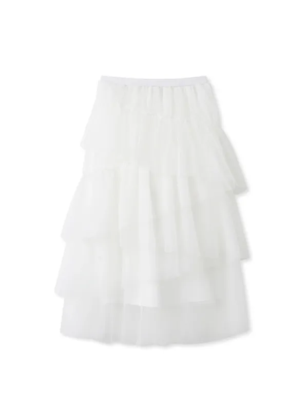 ASYMMETRIC TULLE SKIRT (WHITE)