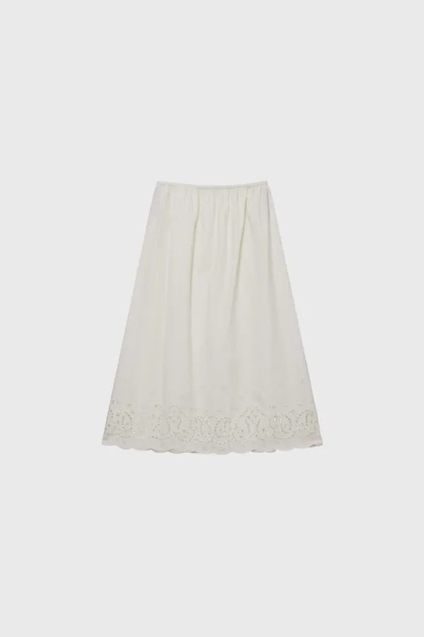 Paisley Eyelet Cotton Skirt (White / Ivory)