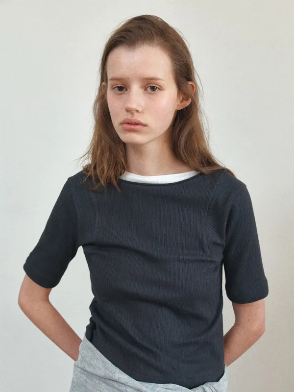 TIS AMHOLE 3/4 SLEEVE TOP_CHARCOAL