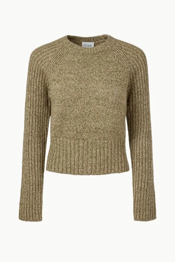 Wool Blend Melange Sweater, Light Khaki