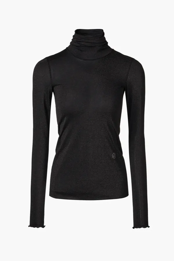 Metalic Sheer Long Sleeves T-shirt, Black