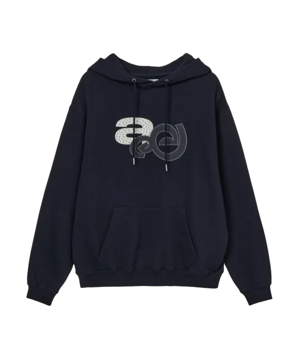 APPLIQUE FLOWER LOGO HOODIE [NAVY]