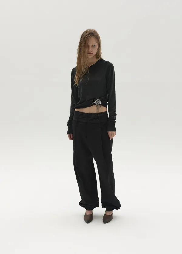 FRAYED V-NECK KNIT TOP (DARK GREY)
