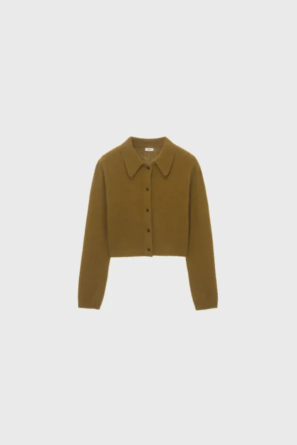 Raccoon collar long sleeve cardigan (brown / gray / beige / mustard)