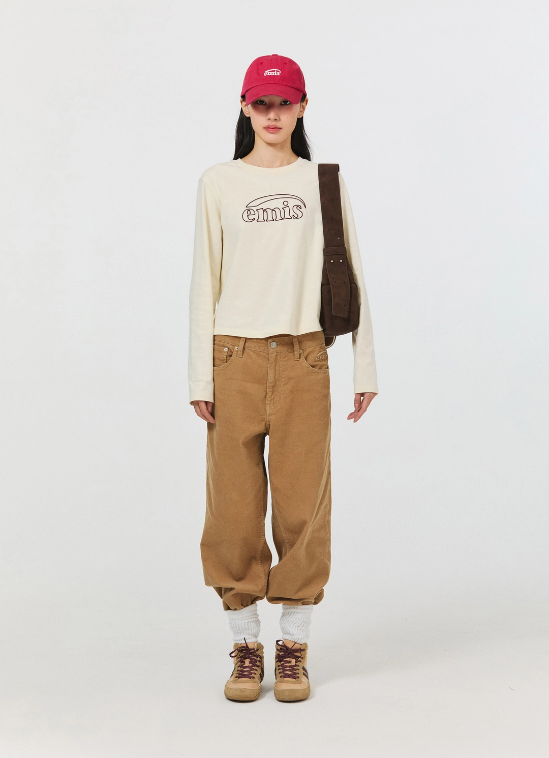 이미스 (W) LONG SLEEVE CHAIN STITCH T-SHIRT-CREAM 상품 이미지 2