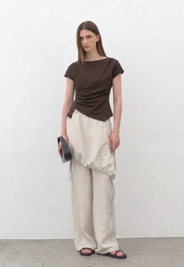 (Z-BL-4225)LOND WAIST TUCK  BLOUSE