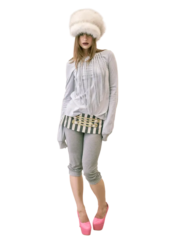 Fringe Sleeve Tee Stone