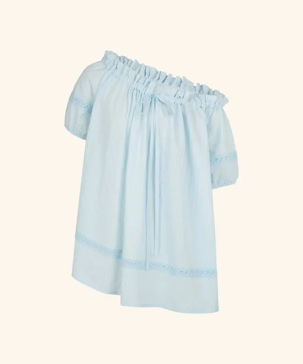 Roe One-Shoulder Lace Blouse (Sky Blue)