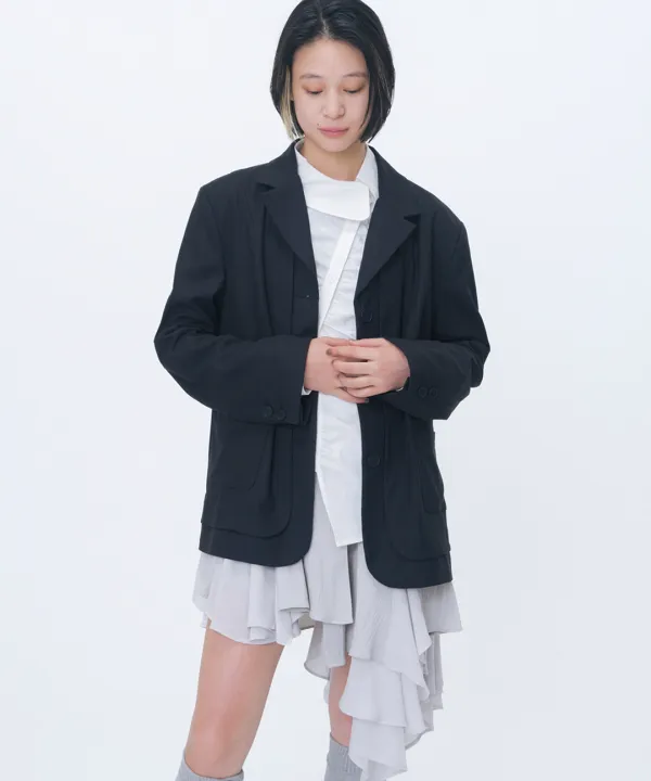 [레이 PICK] Layered placket blazer BLACK