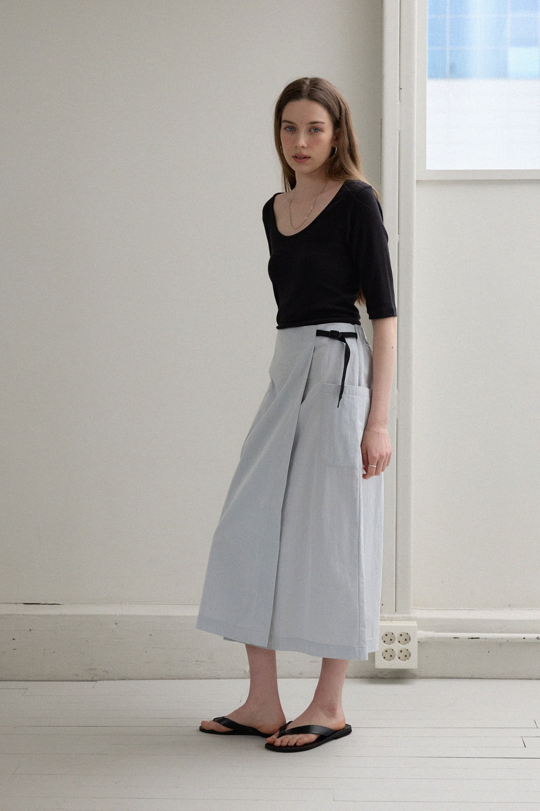 모데스트무드 Flat Skirt (mist blue) 상품 이미지 1