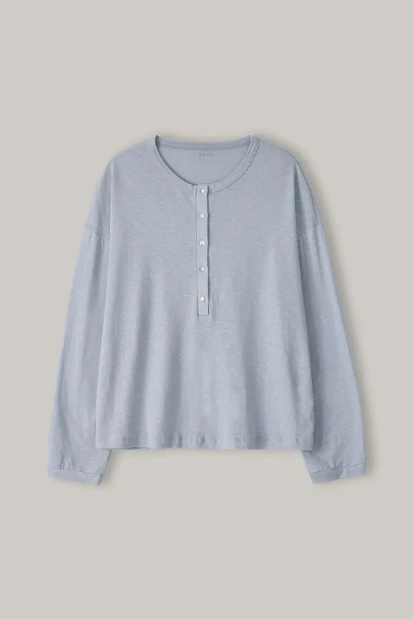 Linen Henley Tee (Skyblue)