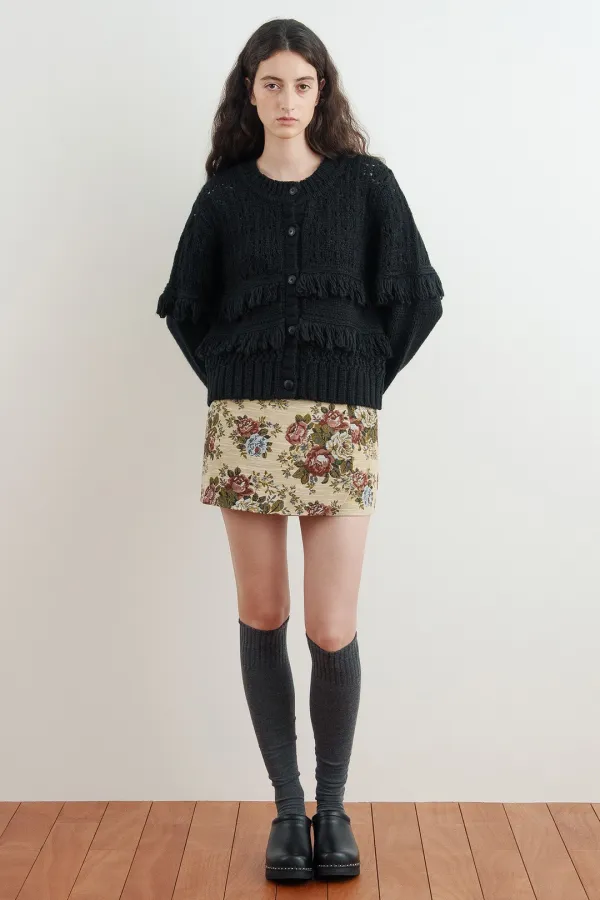Fringe Knit Cardigan (Black)