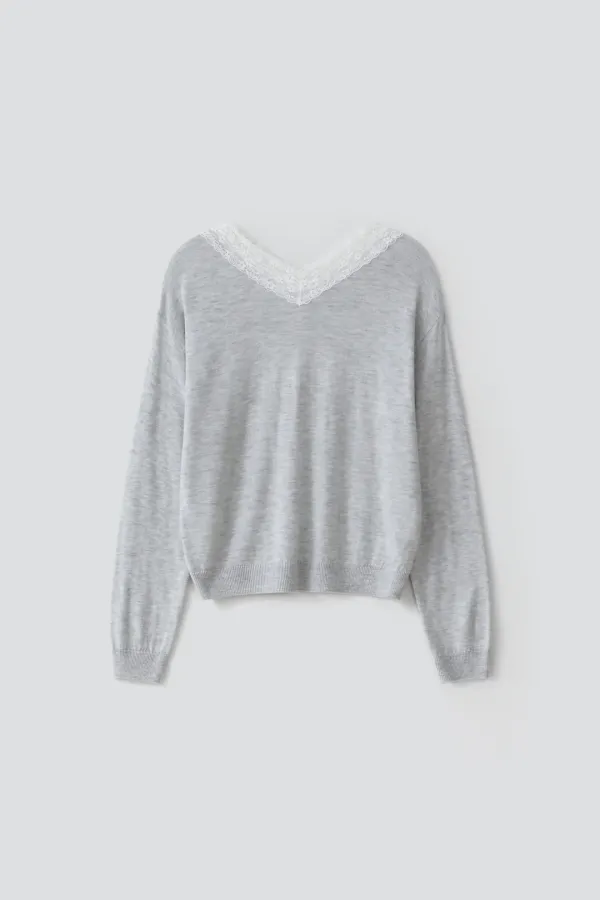 LACE V-NECK KNIT_MELANGE