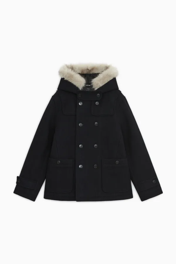 [10/6 SOON] HOODED DUFFLE WOOL COAT, NAVY