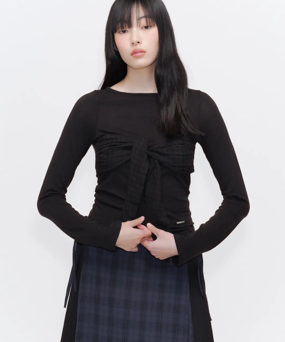 미세키서울 Check tie long sleeve BLACK 상품 이미지 2