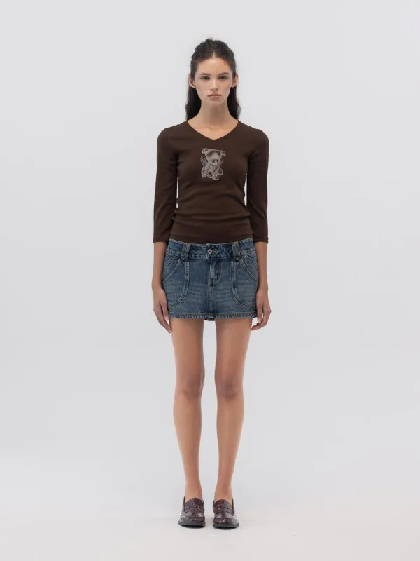 CURVY DENIM MINI SKIRT (DEEP BLUE)