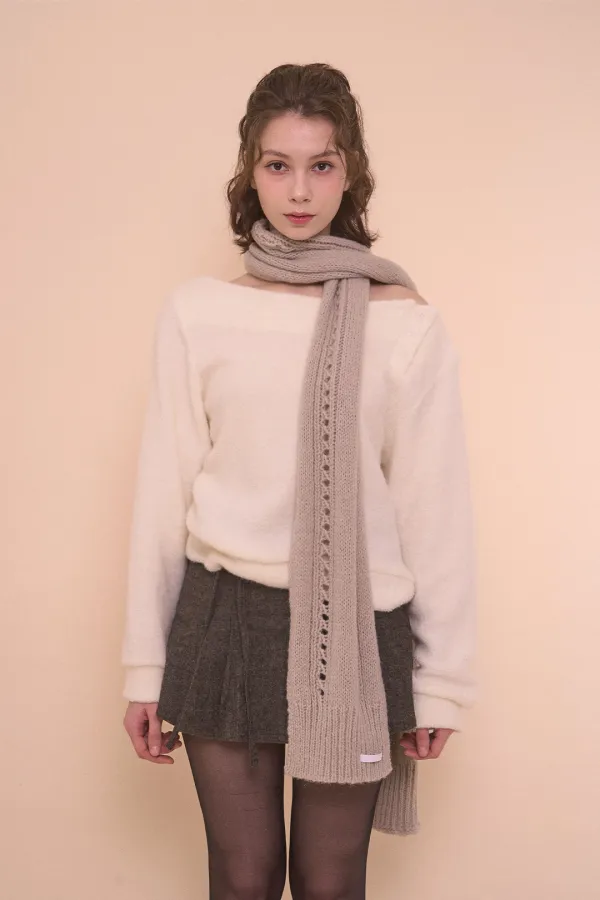Fuzzy boat neck knit