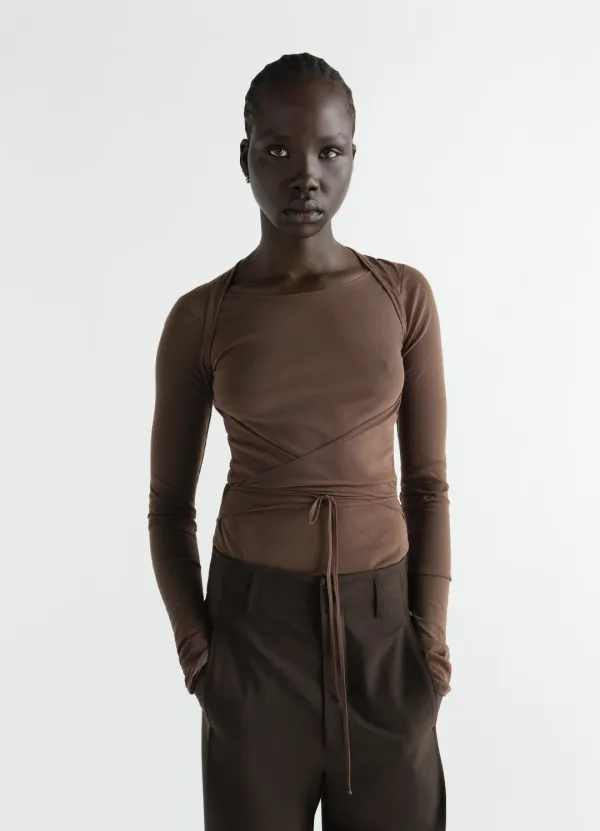 BALLERINA WRAP TOP IN MESH JERSEY