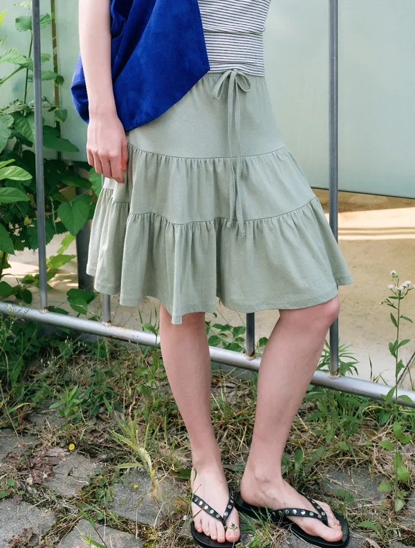 Tiered cancan midi skirt_Mint