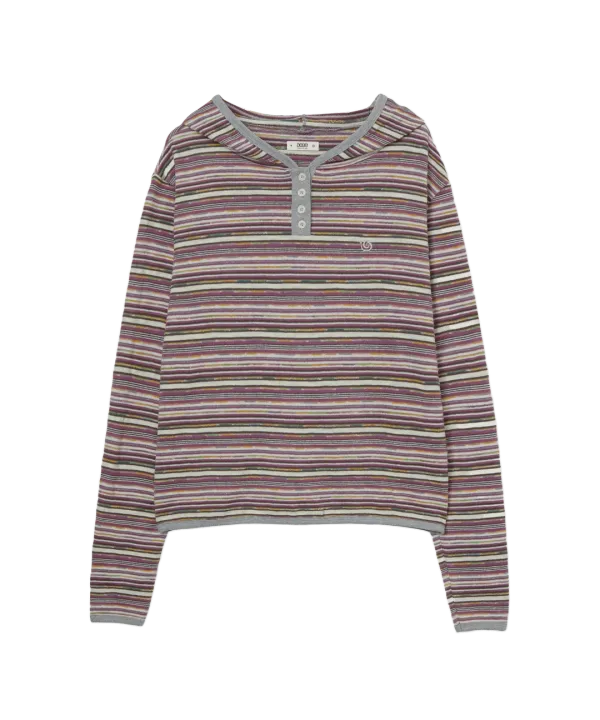 STRIPE KNIT HOODIE [PURPLE]
