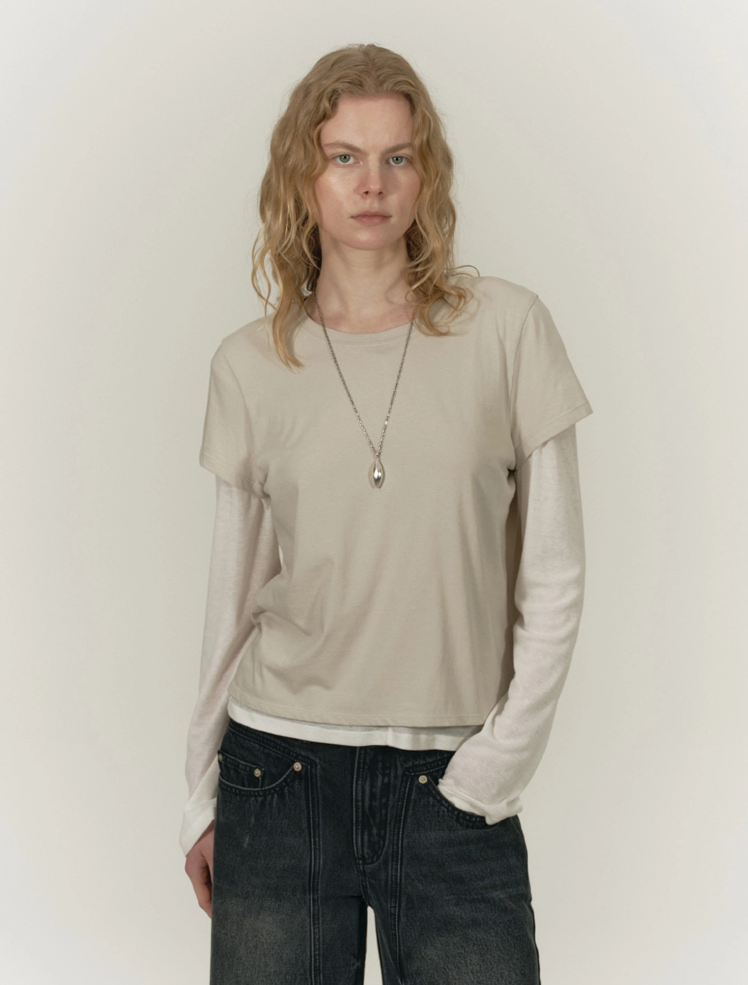 솔티페블 LAYERED TWO WAY TOP [IVORY] 상품 이미지 2