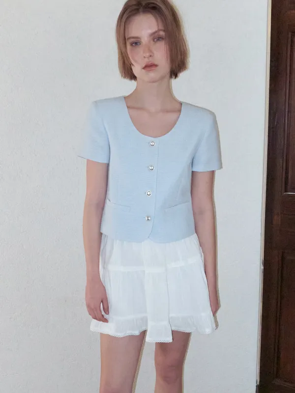 Summer Round Tweed Jacket, Light Blue