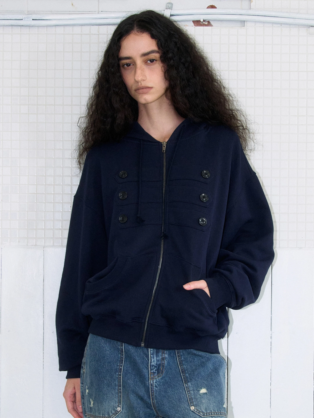 밀로 우먼 Bijo Sweat Zip-Up Hoodie [Navy] 상품 이미지 1