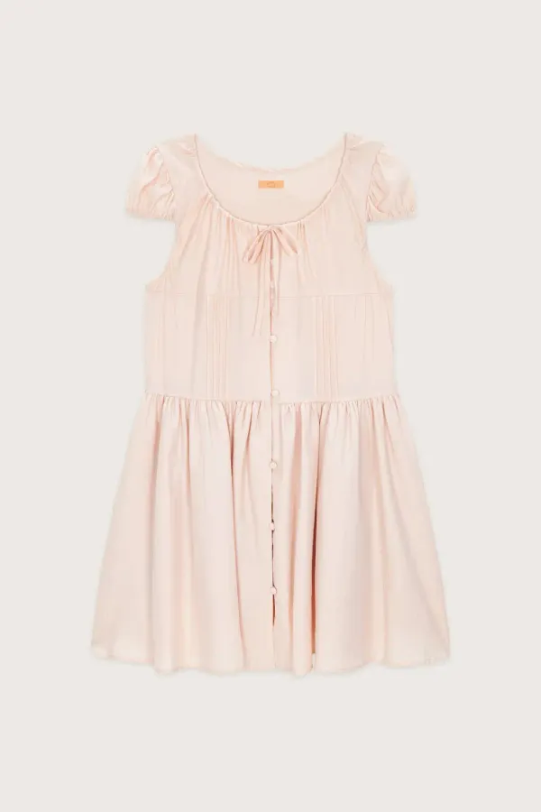 Puff Sleeve Pintuck Dress (Pink)