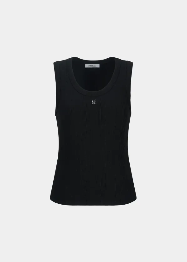 W LOGO RIBBED SLEEVELESS TOP - BLACK