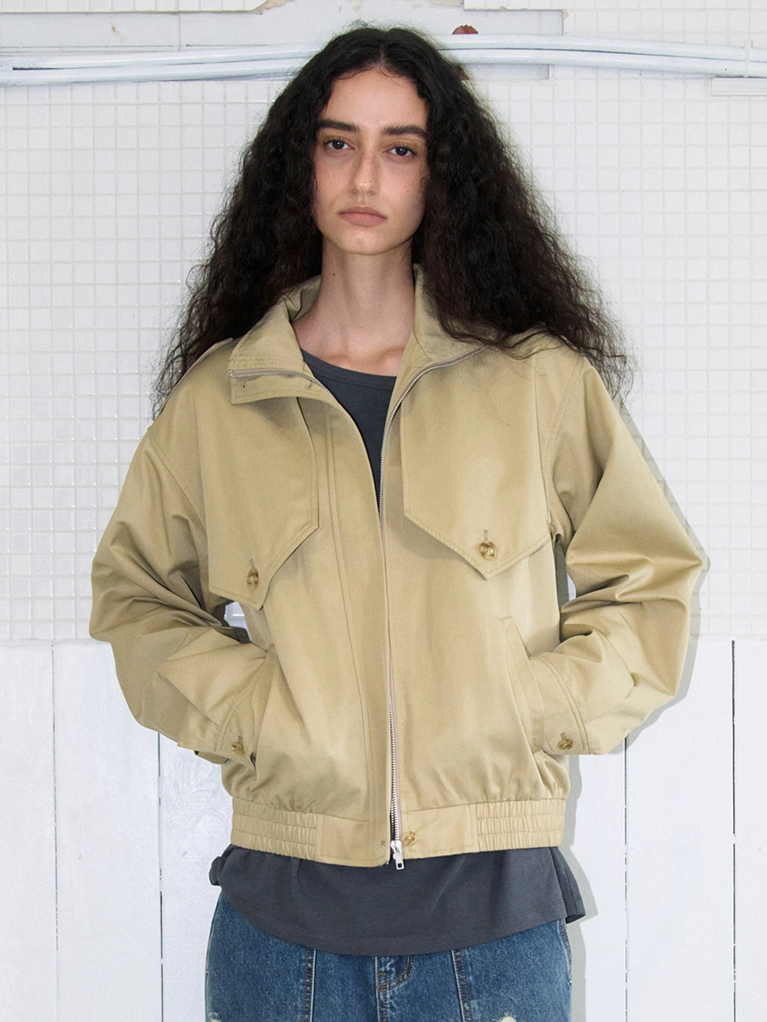 밀로 우먼 Trench Bomber Jacket [Beige] 상품 이미지 1
