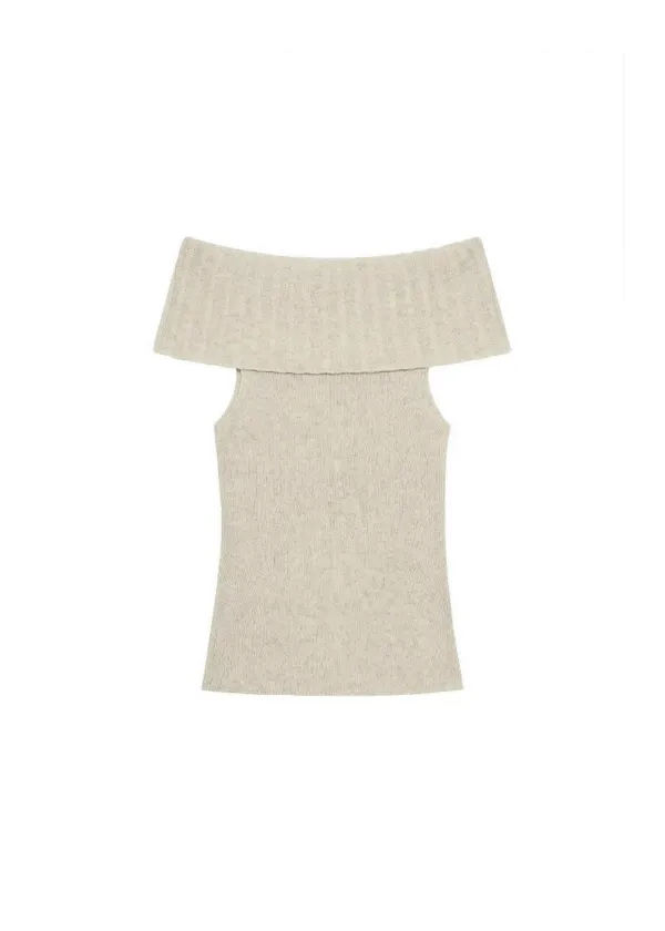 LINEN OFF-SHOULDER KNIT, BEIGE