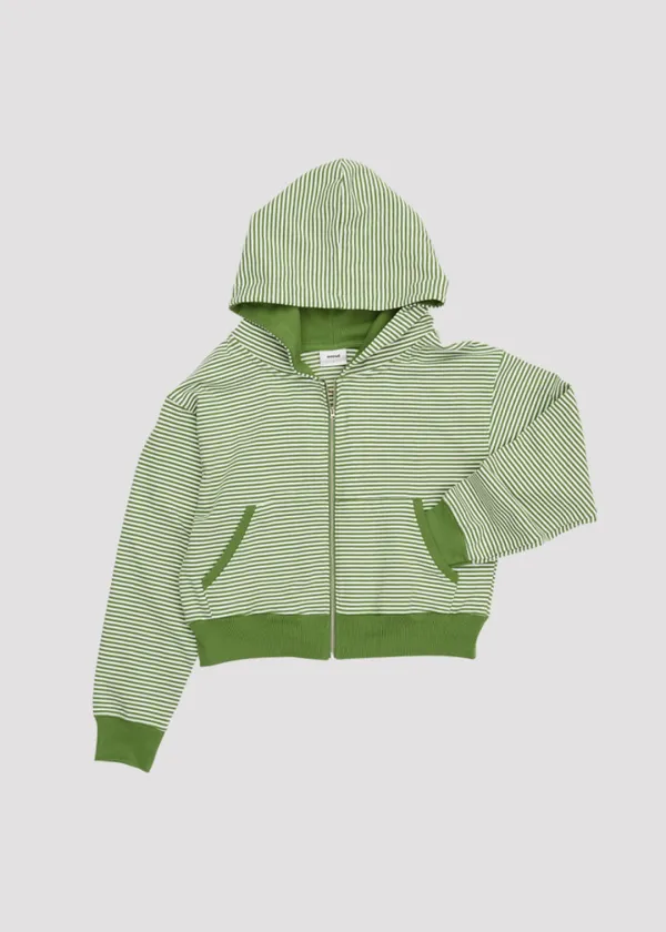 STRIPE HOOD ZIP UP HEART GREEN