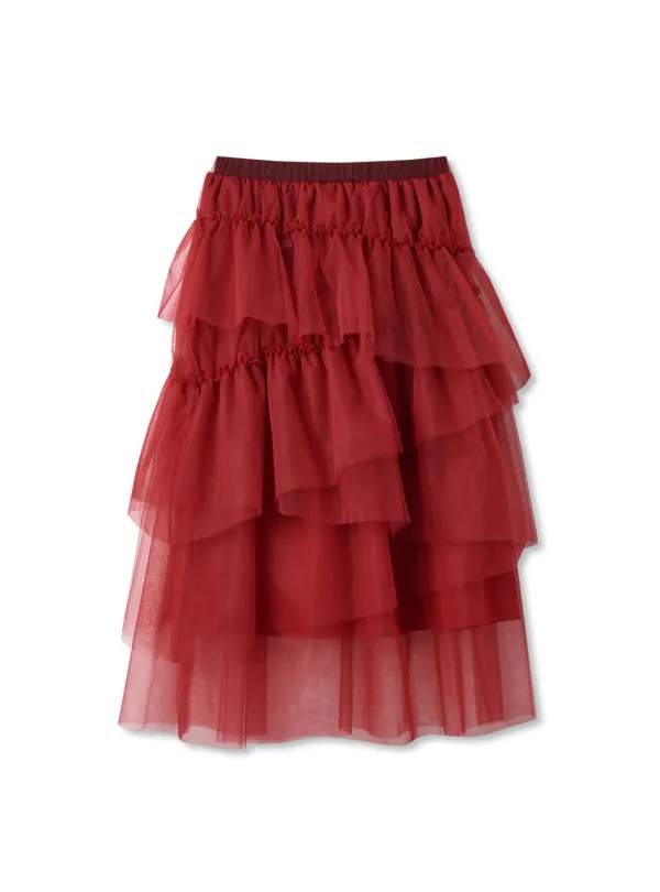 ASYMMETRIC TULLE SKIRT (RED)