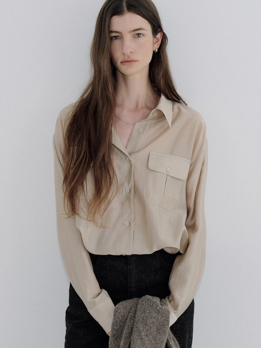 아워코모스 sheer two-pocket shirt (beige) orc 6113 상품 이미지 1