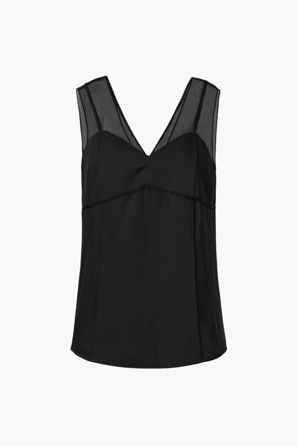 Organza Sheer Sleeveless Top, Black