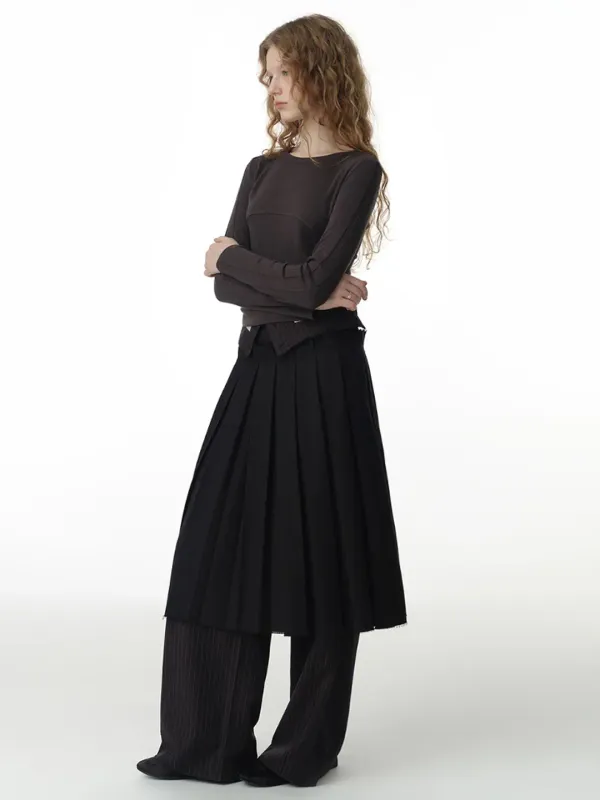 Buckle Pleated Skirt [Black]