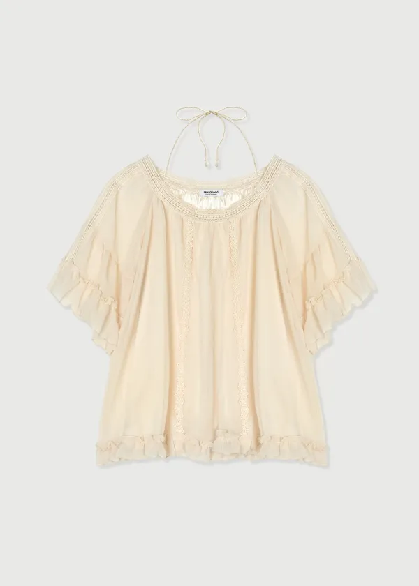 MORI CHIFFON LACE BLOUSE - CREAM