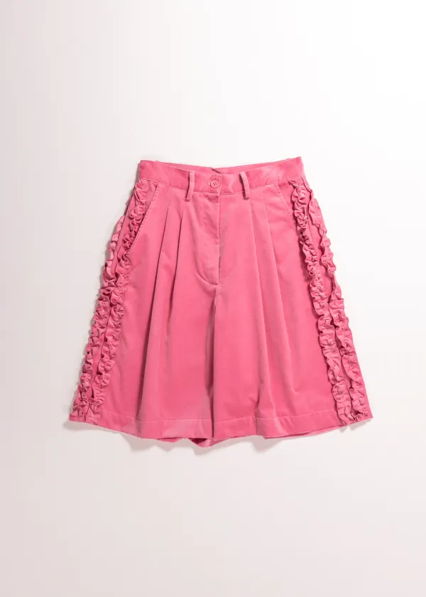 RUFFLE COTTON VELVET CULOTTE PANTS - PINK