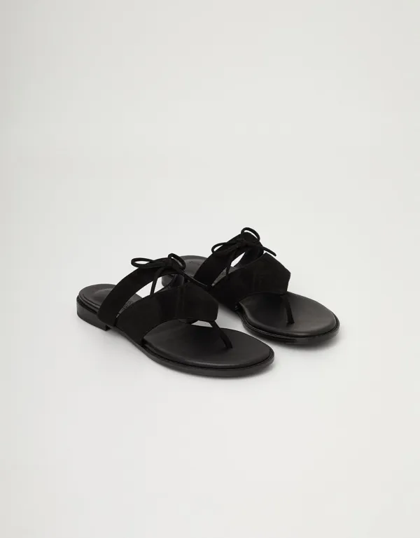 Suede Ribbon Sandal (Black)