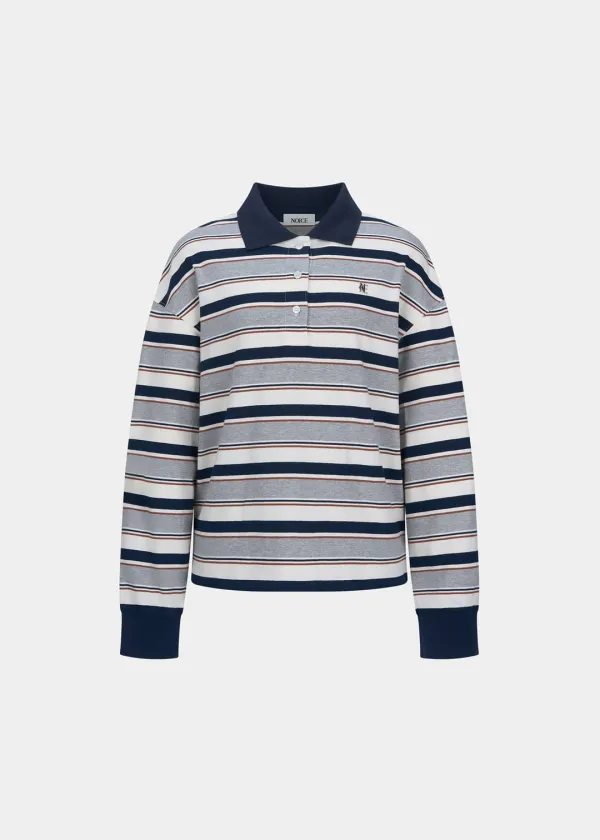 W COTTON LOGO STRIPED POLO SHIRT - GRAY