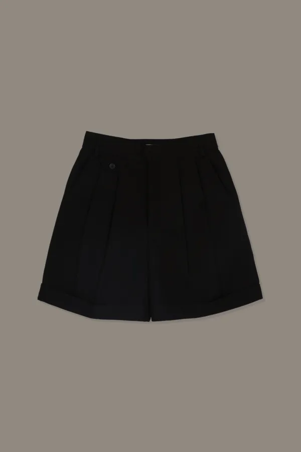 ROLL UP LINEN SHORT PANTS(BLACK)