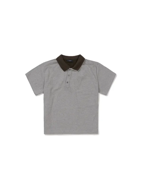 DOUBLE-COLLAR POLO TOP (MELANGE GREY)